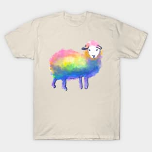 Pride Rainbow Fluffy Sheep Digital Watercolor Illustration T-Shirt